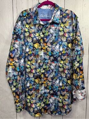 Robert Graham Abstract Button Down Shirt Flip Cuffs Multicolor Artistic 1XLT